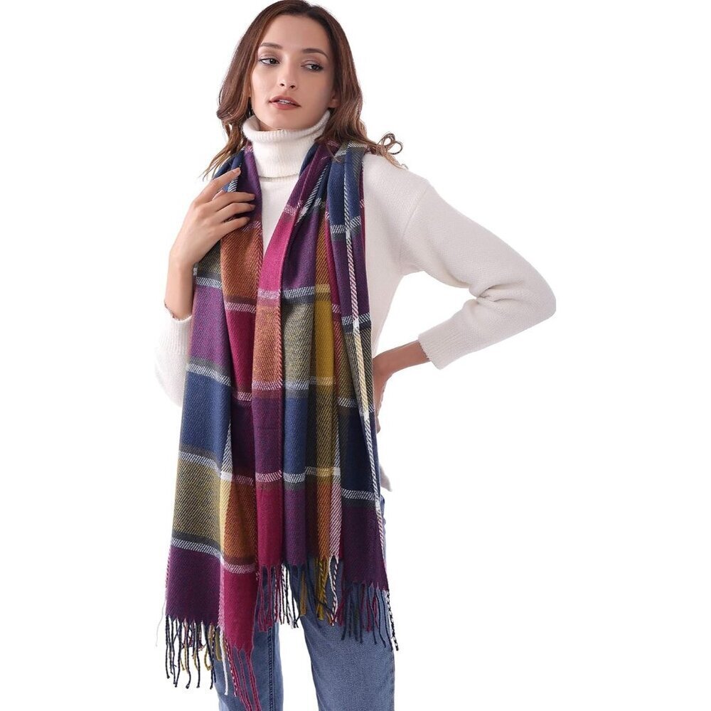 Women Colored Plaid Winter Warm Shawl Wraps Tartan Blanket Oversized Scarves